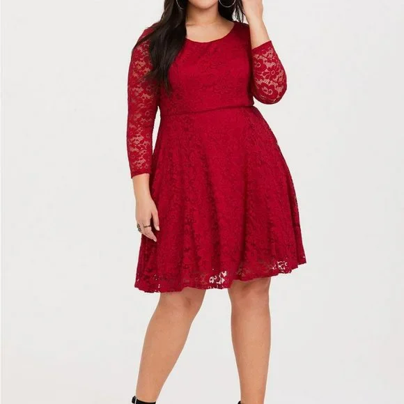 red lace long sleeve cocktail dress Marienne Red Lace Long Sleeve Mini Dress main image 1